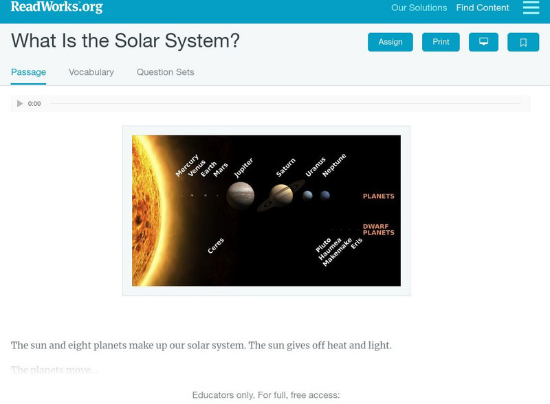 Read Works: What Is the Solar System? Activity Read Works: What Is the Solar System? Activity