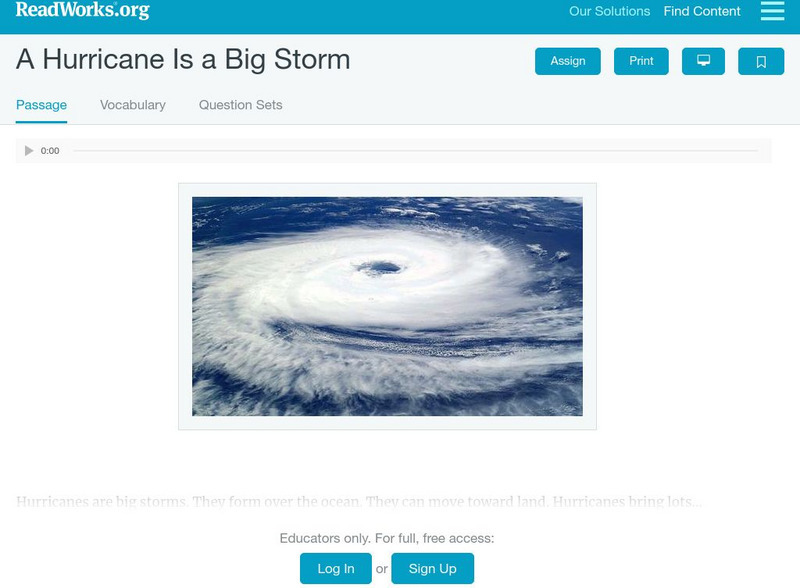 Read Works: A Hurricane Is a Big Storm Activity Read Works: A Hurricane Is a Big Storm Activity