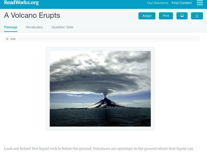 Read Works: A Volcano Erupts Activity Read Works: A Volcano Erupts Activity