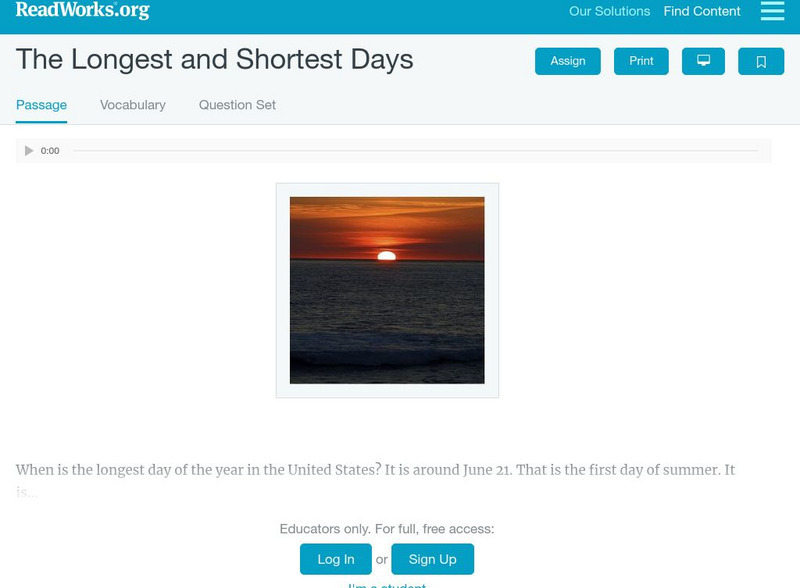 Read Works: The Longest and Shortest Days Activity Read Works: The Longest and Shortest Days Activity