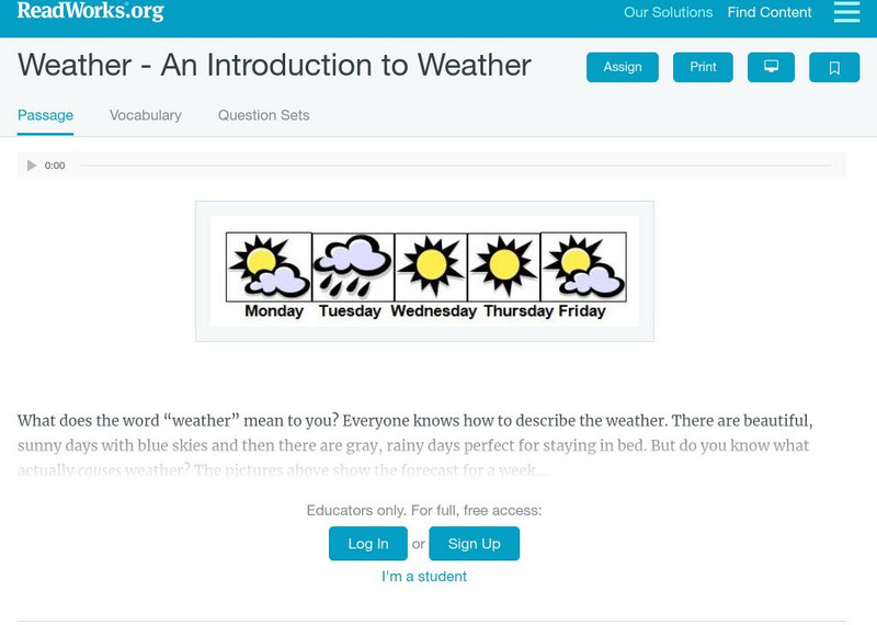 Read Works: Weather : An Introduction to Weather Activity Read Works: Weather : An Introduction to Weather Activity
