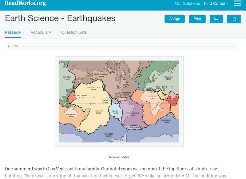 Read Works: Earth Science Earthquakes Activity Read Works: Earth Science Earthquakes Activity