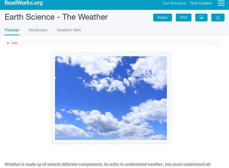 Read Works: Earth Science the Weather Activity Read Works: Earth Science the Weather Activity