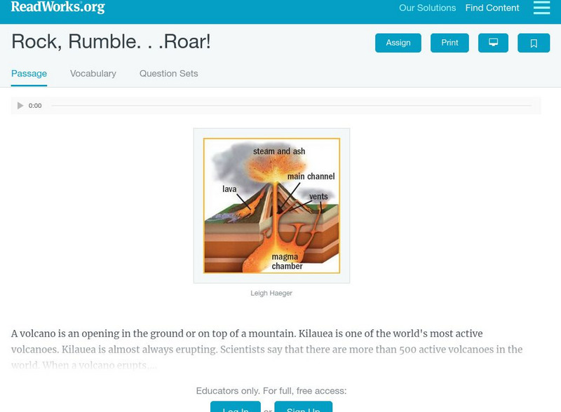Read Works: Rock, Rumble Activity Read Works: Rock, Rumble Activity