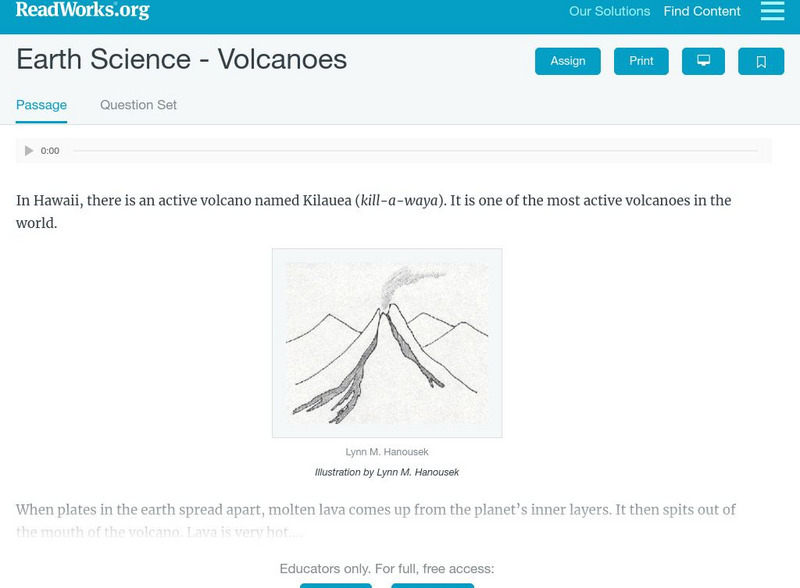 Read Works: Earth Science Volcanoes Activity