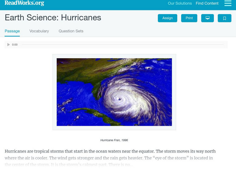 Read Works: Earth Science Hurricanes Activity Read Works: Earth Science Hurricanes Activity