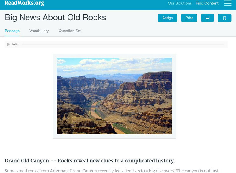 Read Works: Big News About Old Rocks Activity Read Works: Big News About Old Rocks Activity
