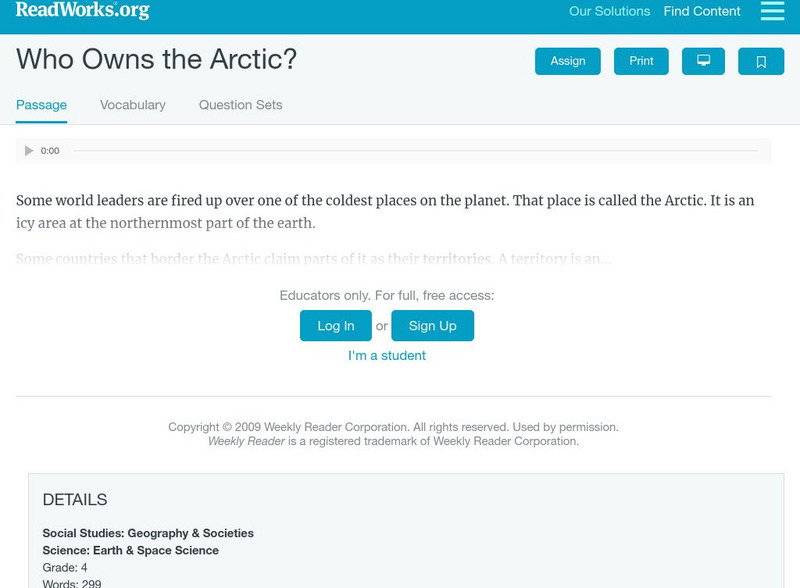 Read Works: Who Owns the Arctic? Activity Read Works: Who Owns the Arctic? Activity