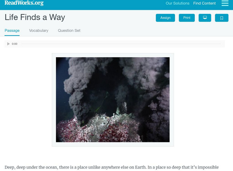 Read Works: Life Finds a Way Activity Read Works: Life Finds a Way Activity