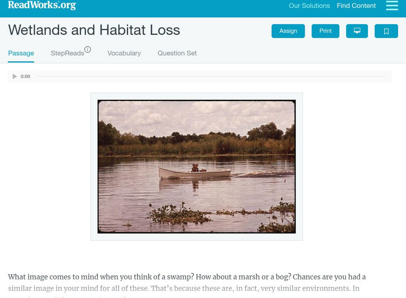 Read Works: Wetlands and Habitat Loss Activity Read Works: Wetlands and Habitat Loss Activity