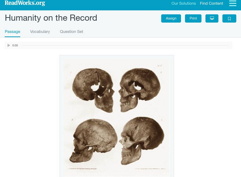 Read Works: Humanity on the Record Activity Read Works: Humanity on the Record Activity