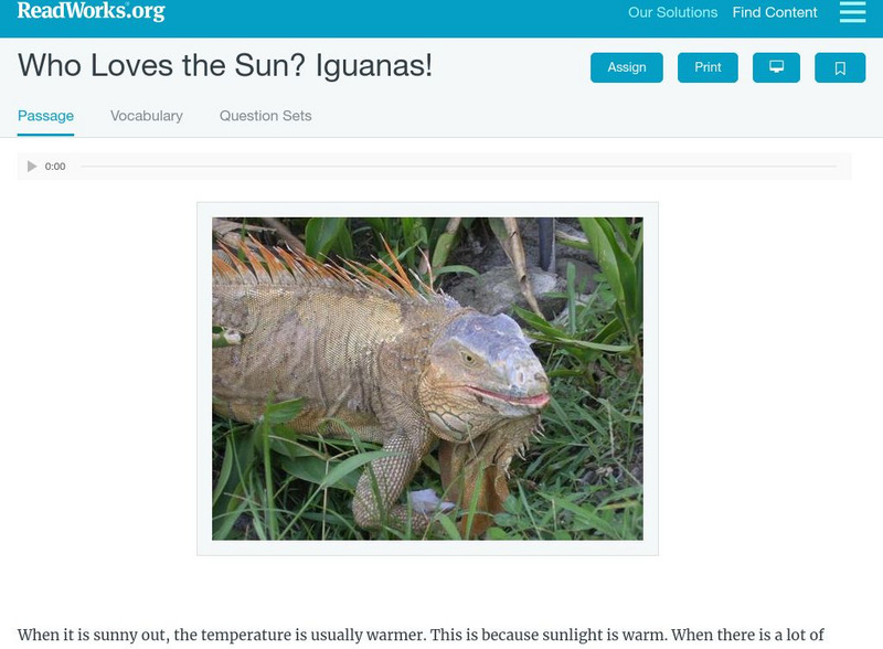 Read Works: Who Loves the Sun? Iguanas! Activity Read Works: Who Loves the Sun? Iguanas! Activity