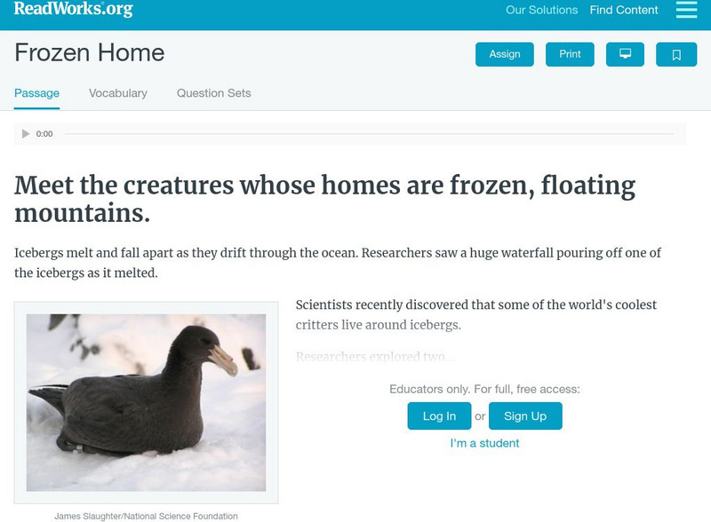 Read Works: Frozen Home Activity Read Works: Frozen Home Activity
