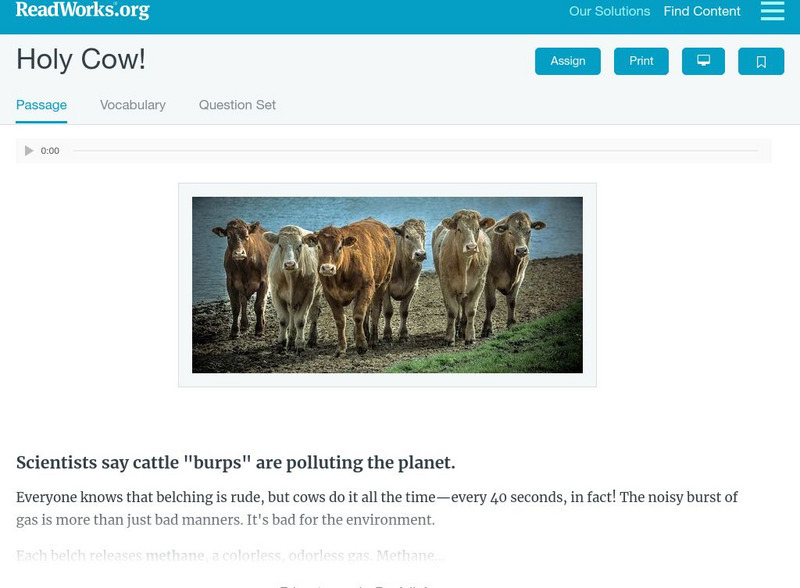 Read Works: Holy Cow! Activity
