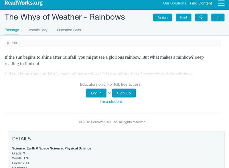 Read Works: The Whys of Weather Rainbows Activity Read Works: The Whys of Weather Rainbows Activity