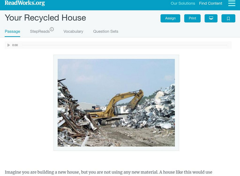 Read Works: Your Recycled House Activity Read Works: Your Recycled House Activity