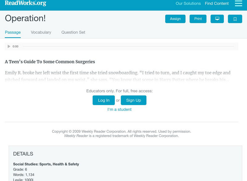Read Works: Operation! Activity Read Works: Operation! Activity