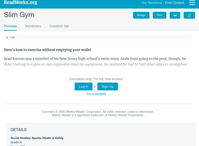Read Works: Slim Gym Activity