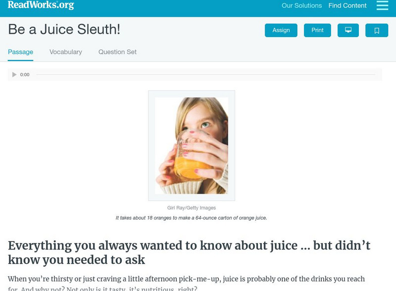Read Works: Be a Juice Sleuth! Activity