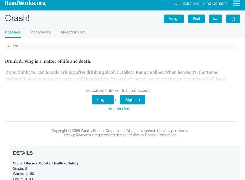 Read Works: Crash! Activity