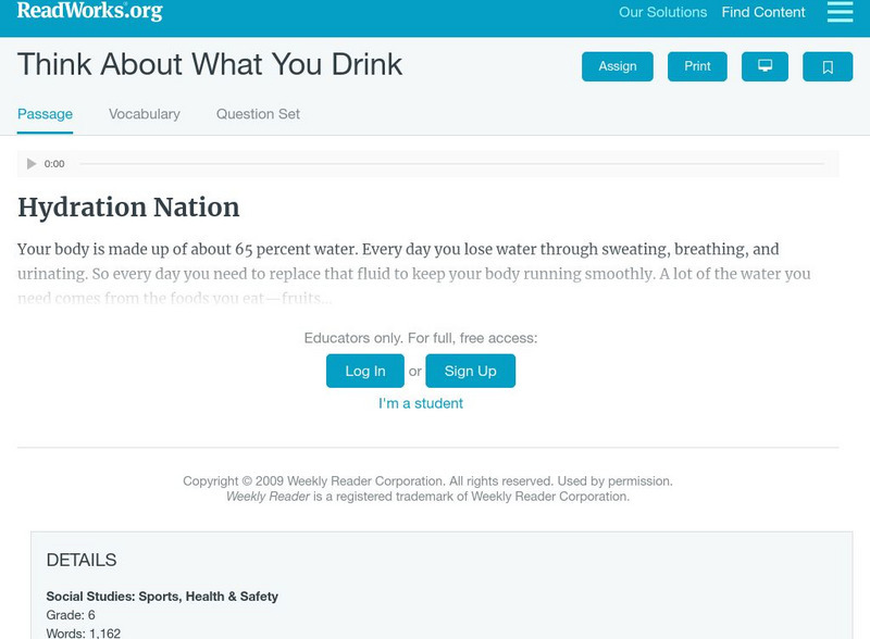 Read Works: Think About What You Drink Activity Read Works: Think About What You Drink Activity