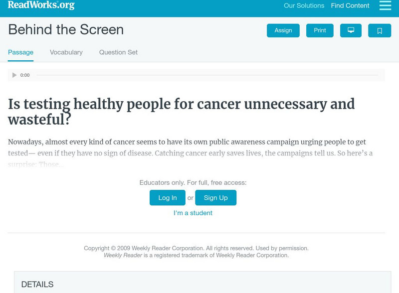 Read Works: Behind the Screen Activity Read Works: Behind the Screen Activity