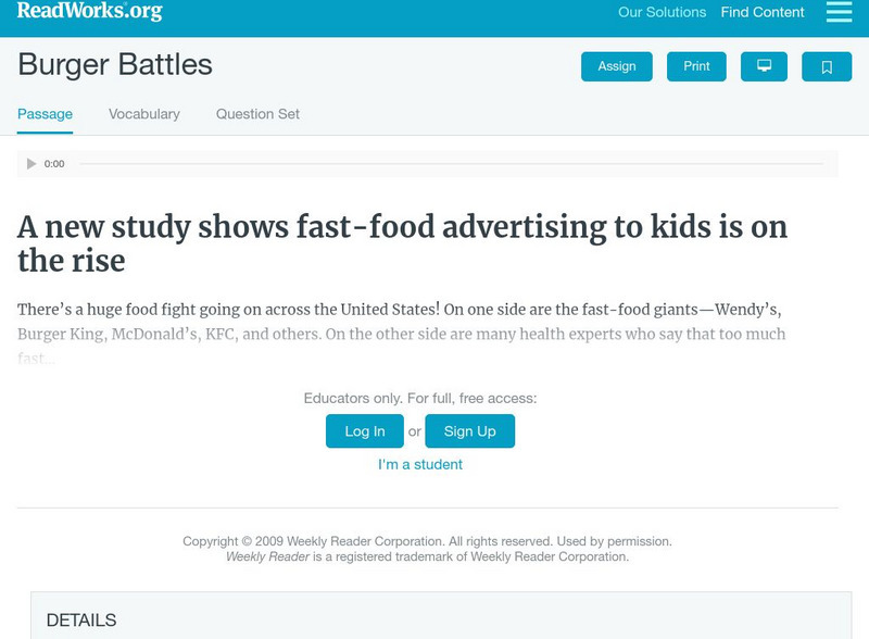 Read Works: Burger Battles Activity