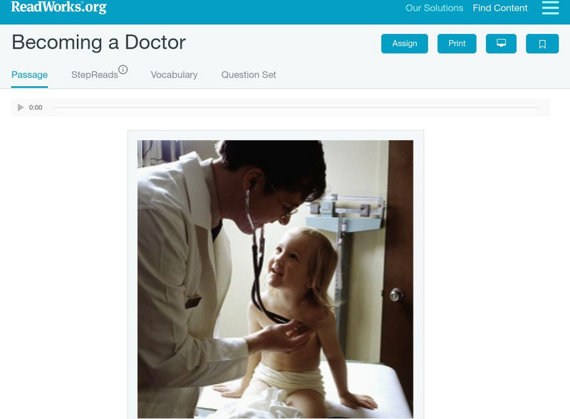 Read Works: Becoming a Doctor Activity Read Works: Becoming a Doctor Activity