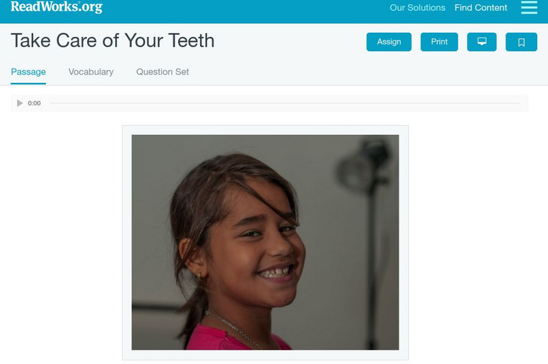 Read Works: Take Care of Your Teeth Activity