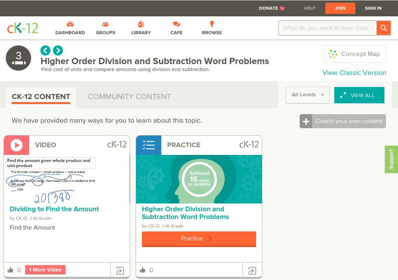 Ck 12: Elem Math: Dividing to Find the Amount Unit Plan Ck 12: Elem Math: Dividing to Find the Amount Unit Plan