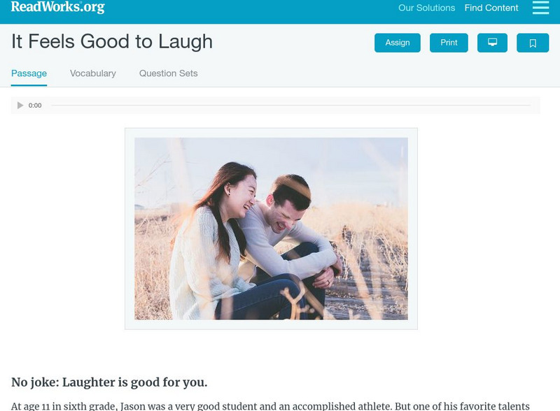 Read Works: It Feels Good to Laugh Activity