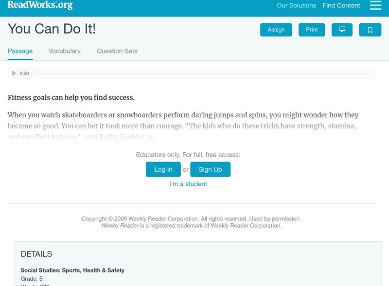 Read Works: You Can Do It Activity Read Works: You Can Do It Activity