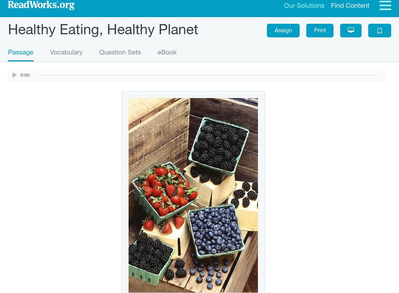 Read Works: Healthy Eating, Healthy Planet Activity Read Works: Healthy Eating, Healthy Planet Activity