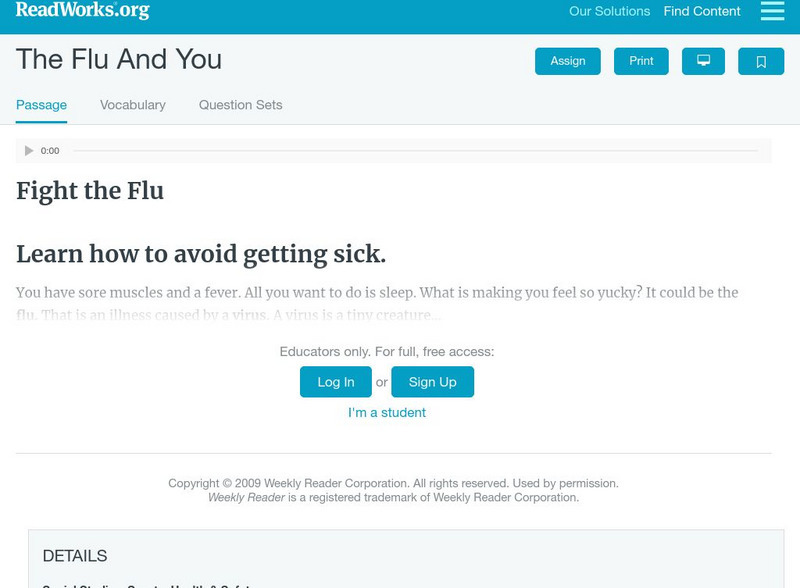 Read Works: The Flu and You Activity Read Works: The Flu and You Activity