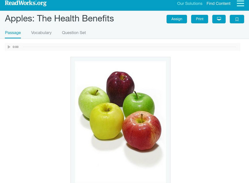 Read Works: Apples: The Health Benefits Activity Read Works: Apples: The Health Benefits Activity
