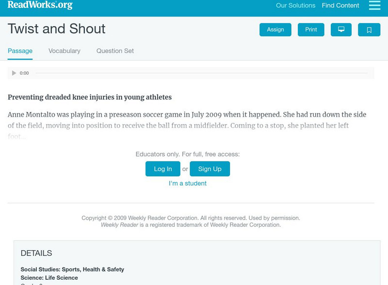 Read Works: Twist and Shout Activity Read Works: Twist and Shout Activity