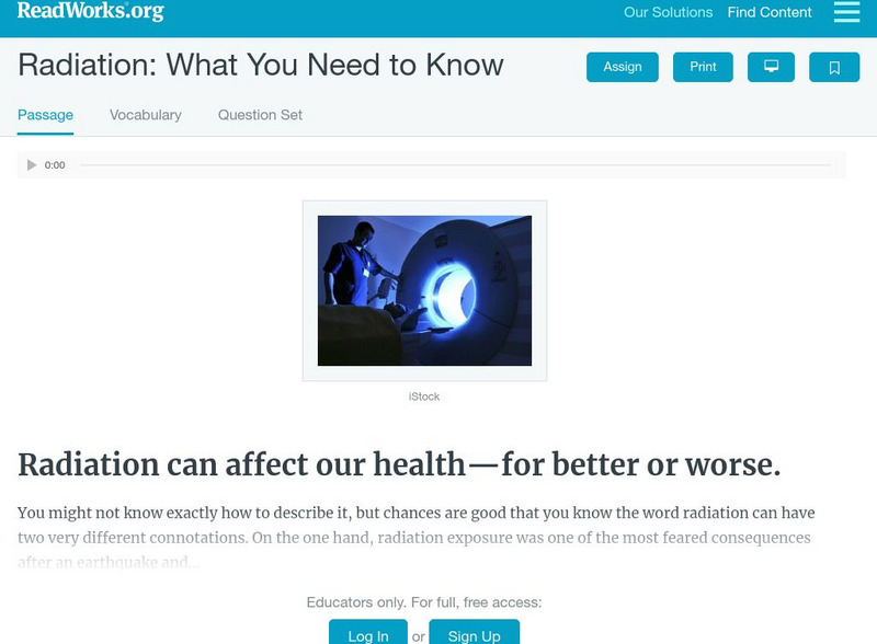 Read Works: Radiation: What You Need to Know Activity Read Works: Radiation: What You Need to Know Activity