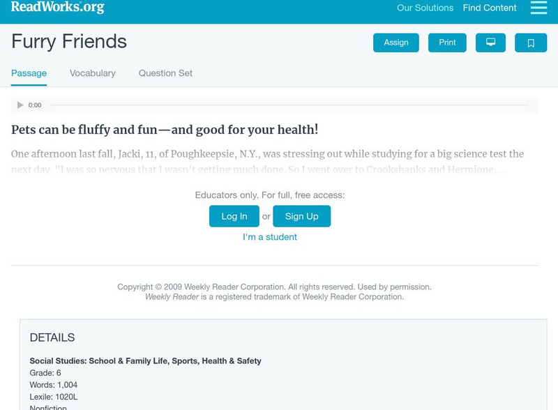 Read Works: Furry Friends Activity