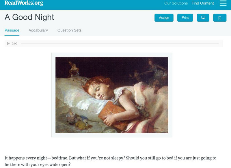 Read Works: A Good Night Activity Read Works: A Good Night Activity