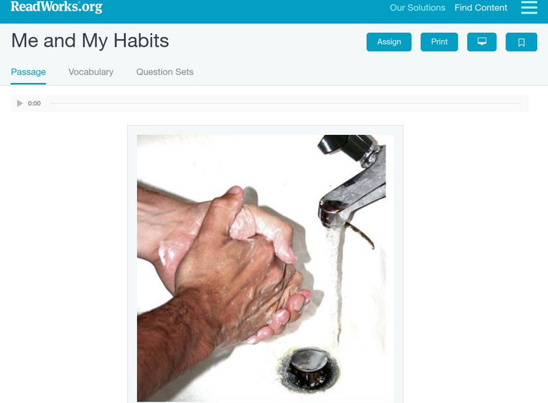 Read Works: Me and My Habits Activity Read Works: Me and My Habits Activity