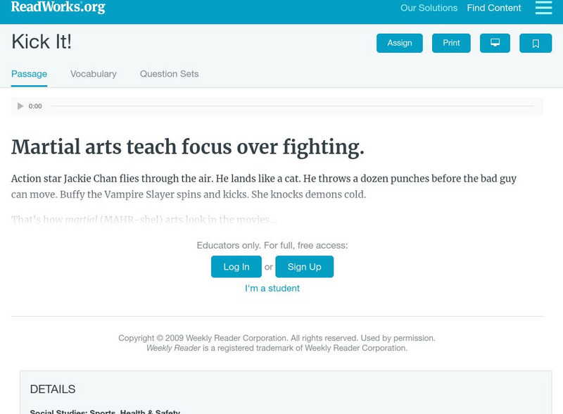 Read Works: Kick It! Activity Read Works: Kick It! Activity