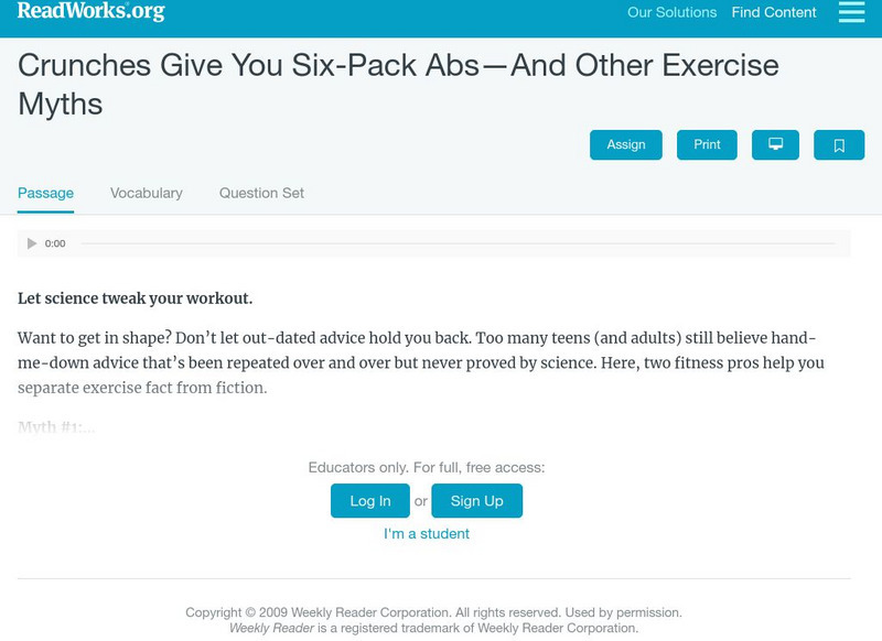 Read Works: Crunches Give You Six Pack Abs and Other Exercise Myths Activity Read Works: Crunches Give You Six Pack Abs and Other Exercise Myths Activity