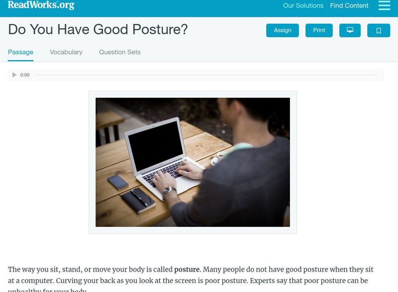 Read Works: Do You Have Good Posture? Activity Read Works: Do You Have Good Posture? Activity