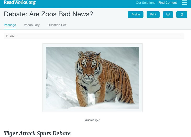 Read Works: Are Zoos Bad News? Activity Read Works: Are Zoos Bad News? Activity
