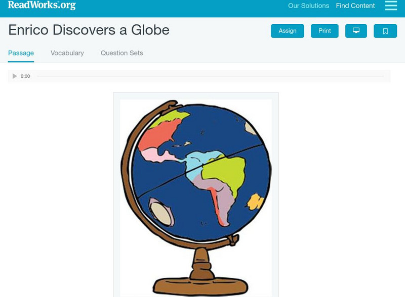 Read Works: Enrico Discovers a Globe Activity