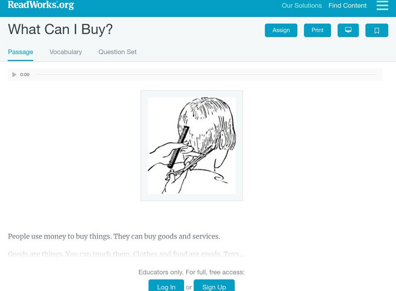 Read Works: What Can I Buy? Unit Plan Read Works: What Can I Buy? Unit Plan