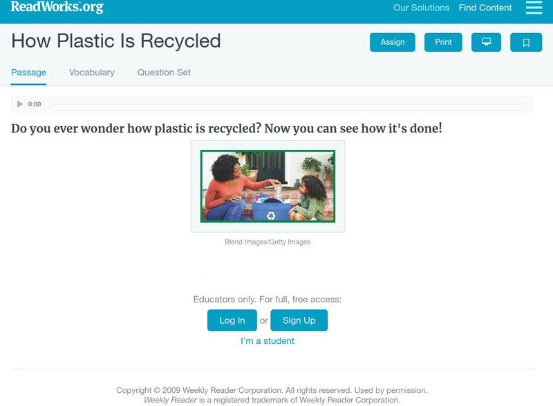 Read Works: How Plastic Is Recycled Activity Read Works: How Plastic Is Recycled Activity
