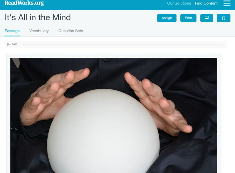 Read Works: It's All in the Mind Activity Read Works: It's All in the Mind Activity