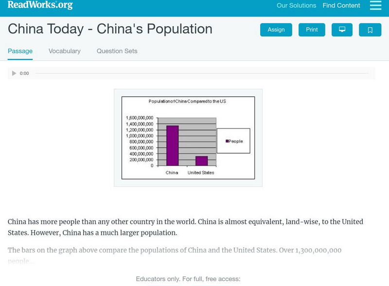 Read Works: China Today: China's Population Activity Read Works: China Today: China's Population Activity