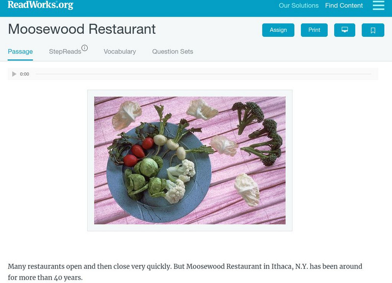 Read Works: Moosewood Restaurant Activity